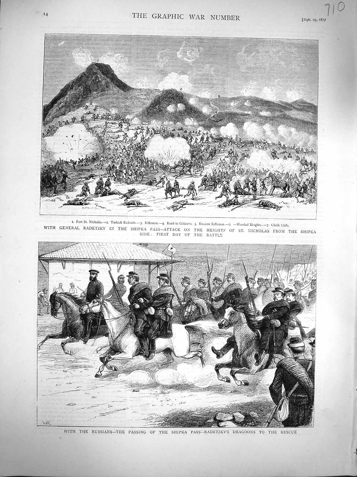 Original Old Antique Print 1877 General Radetzky Shipka Pass War Russian Siers