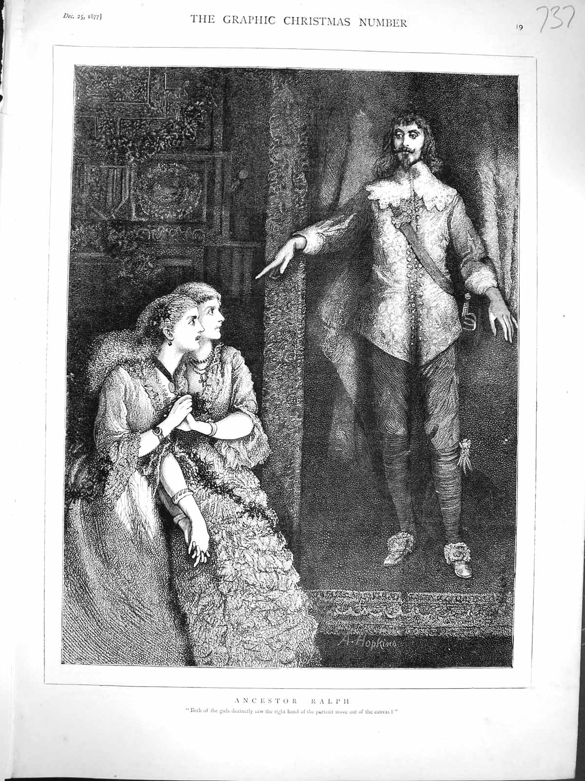 Original Old Antique Print 1877 Fine Art Ancestor Ralph Girls Man Hopkins 19th