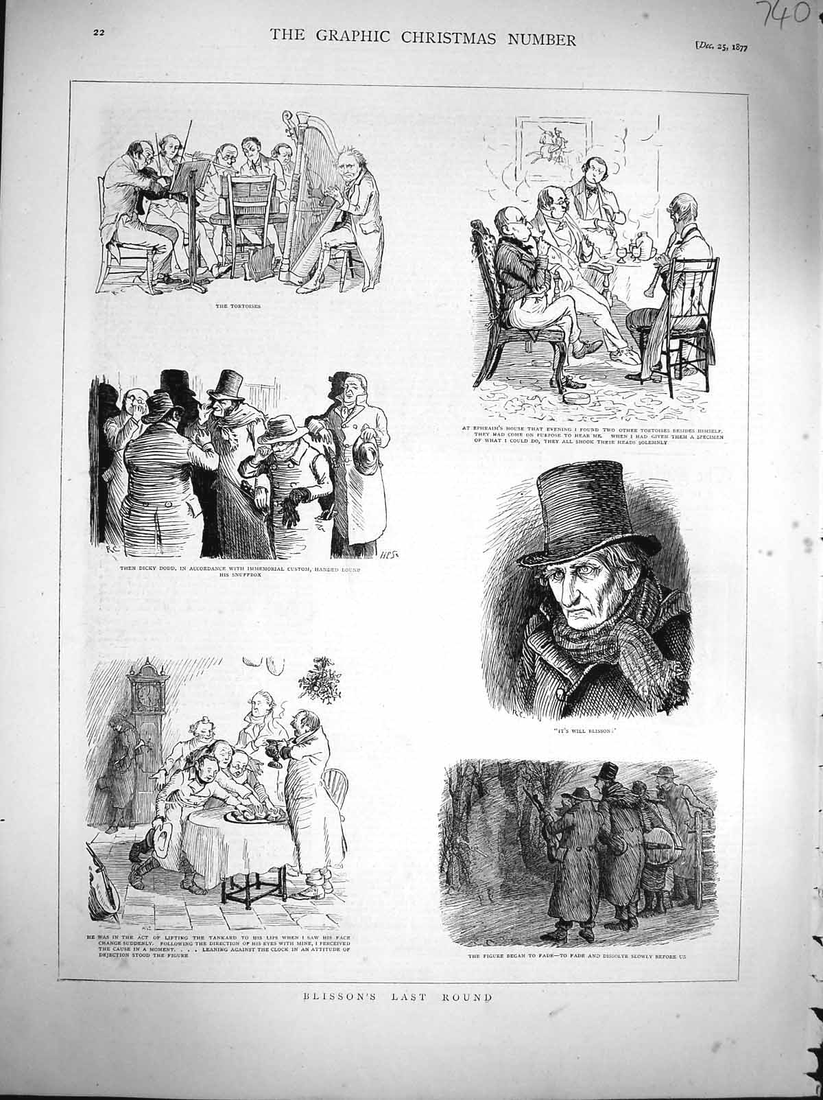 Original Old Antique Print 1877 Blisson Music Men Snuffbox Ephraim House 19th