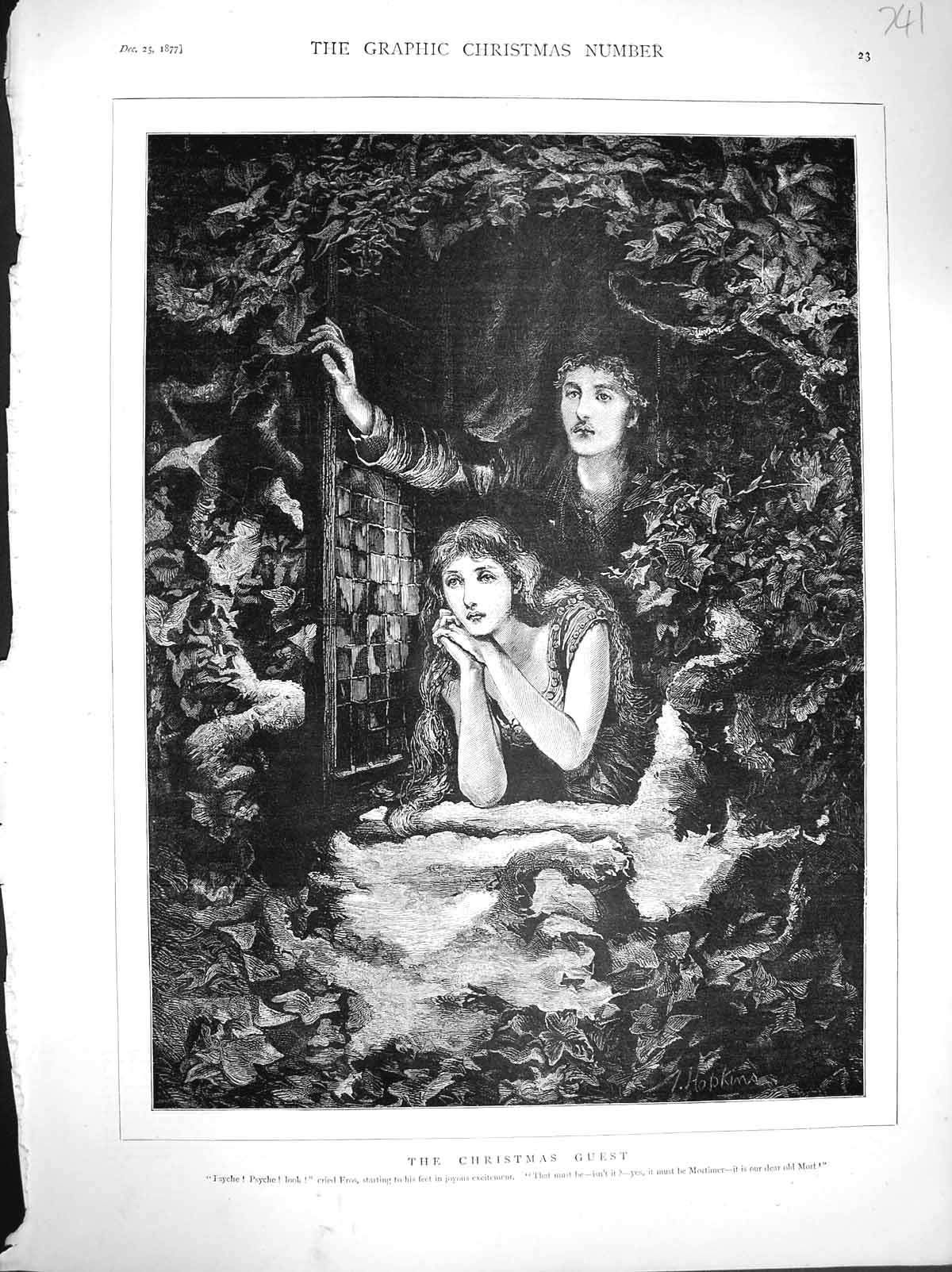 Original Old Antique Print 1877 Fine Art Psyche Erso Man Woman Window Romance