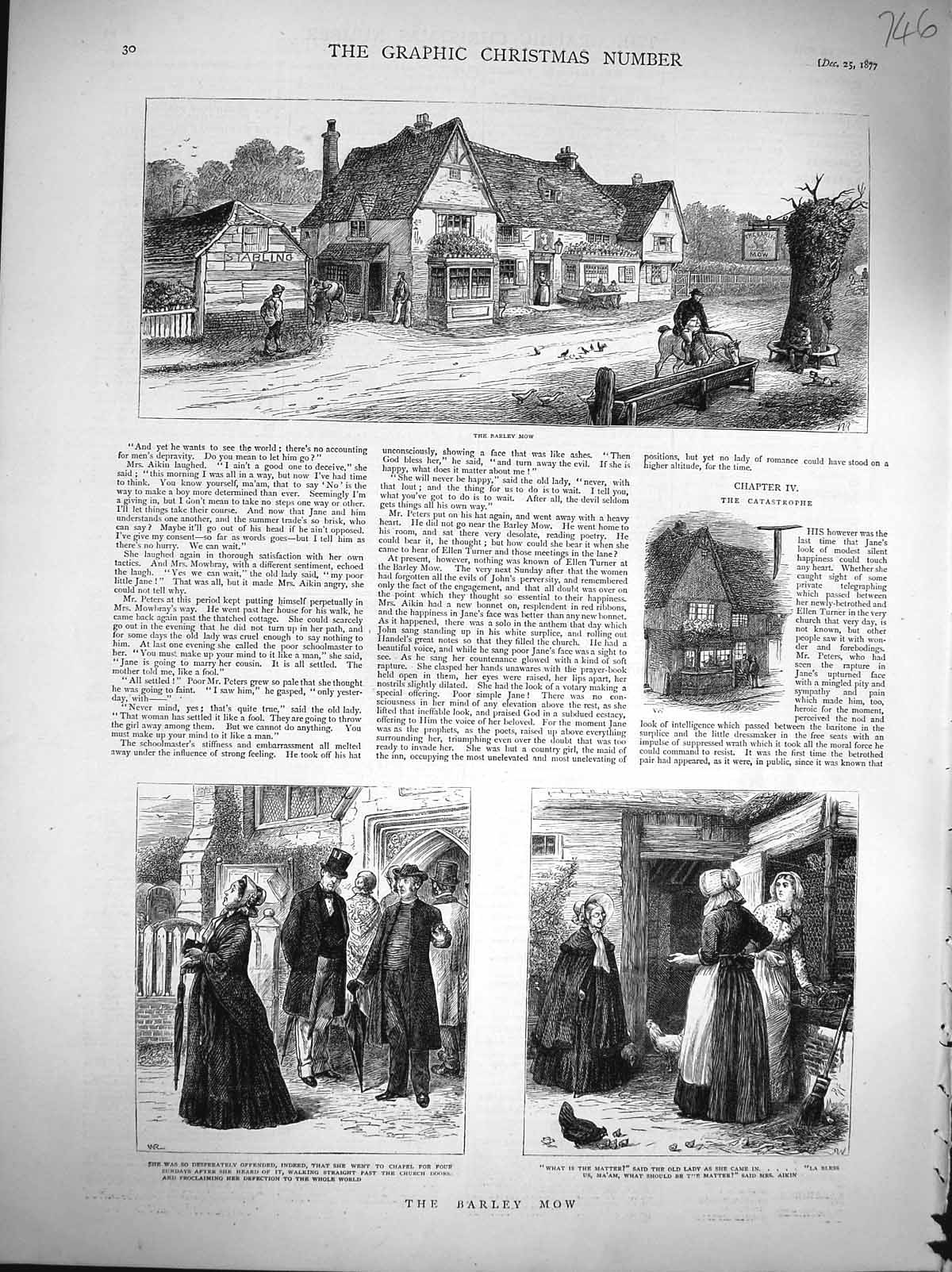 Original Old Antique Print 1877 Barley Mow Church Farm Chickens 19th