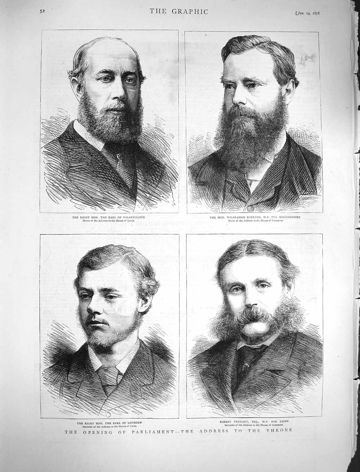 Old Antique Print 1878 Parliament Wharncliffe Egerton Loudoun Tennant Men 19th