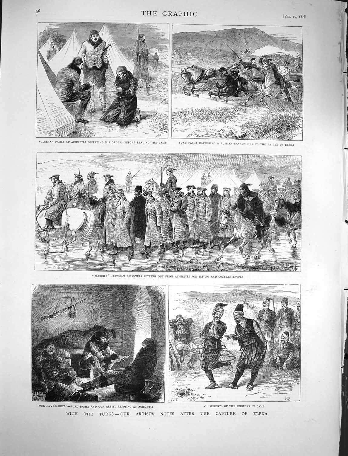 Old Antique Print 1878 Turks War Elena Zeibecks Suleiman Achmetli Pasha 19th
