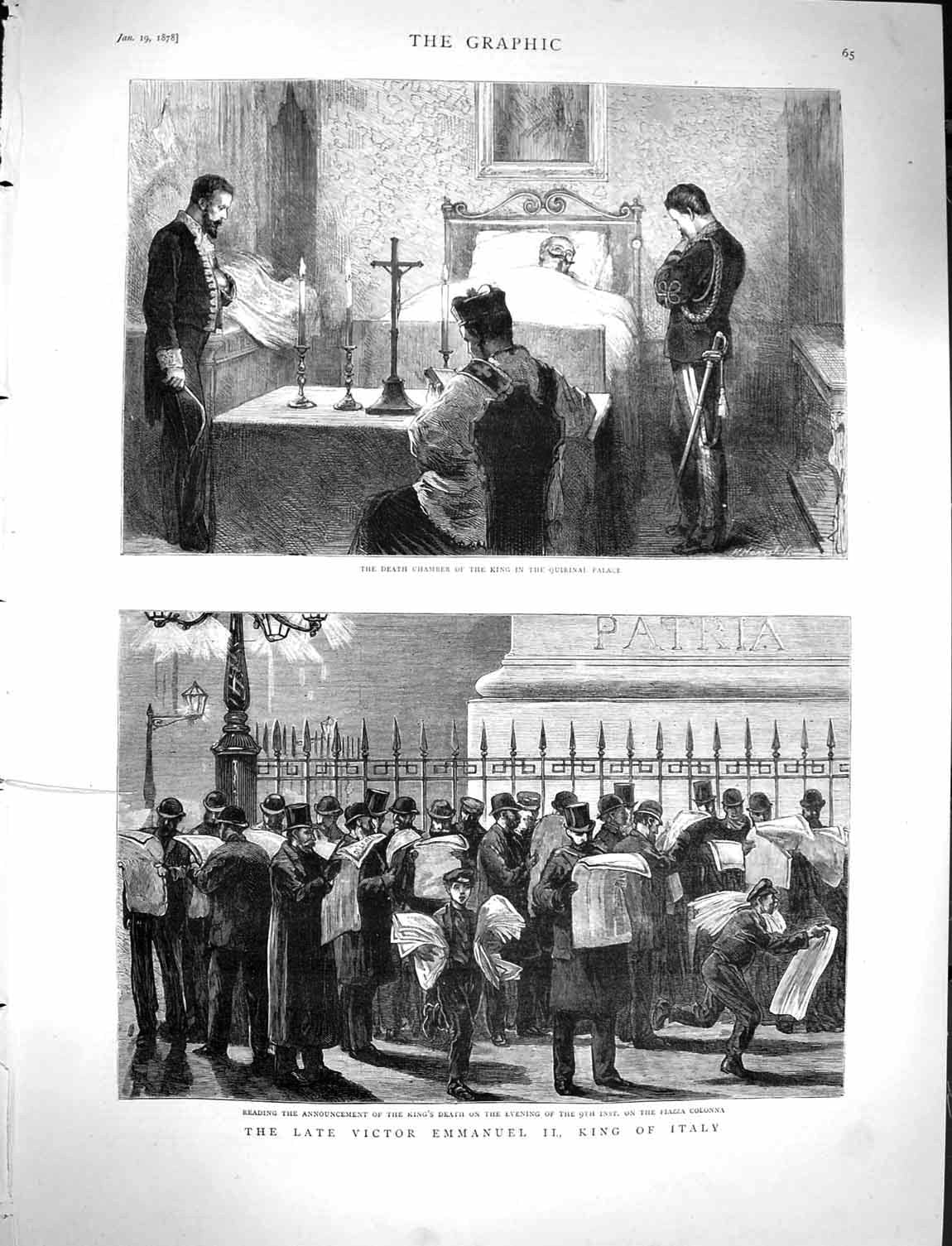 Old Antique Print 1878 Victor Emmanuel King Italy Death Quirinal Piazza 19th