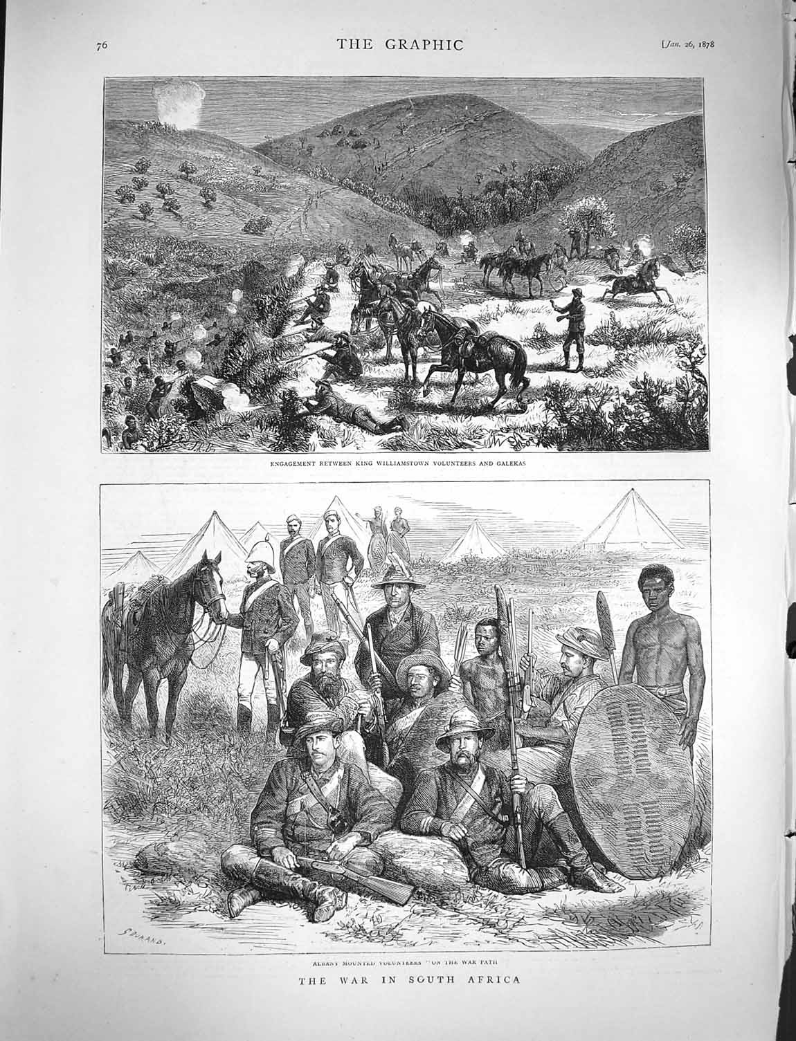 Original Old Antique Print 1878 War Africa Albany Siers King Williamstown 19th