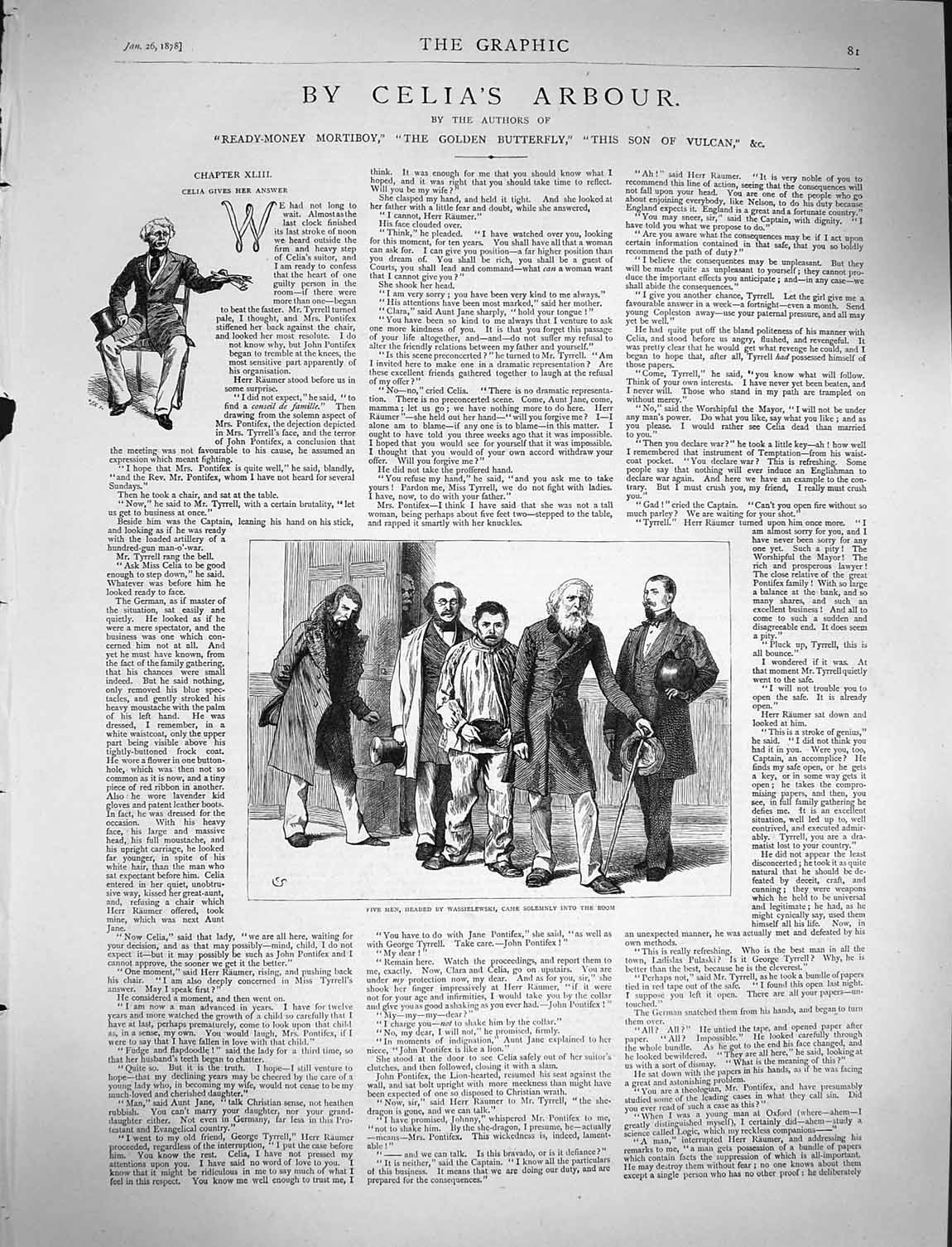 Old Antique Print 1878 Illustration Celia'S Arbour Men Wassielewski Story 19th