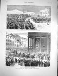 Original Old Antique Print 1878 Death King Victor Emmanuel Pantheon Humbert