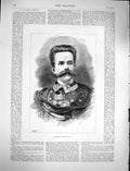 Original Old Antique Print 1878 Portrait Humbert King Italy Man Uniform 19th