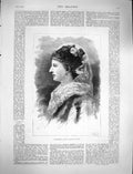 Original Old Antique Print 1878 Portrait Margherita Queen Consort Italy Lady