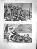 Original Old Antique Print 1878 Russian Siers Train Stamboul Bourgos Boats War