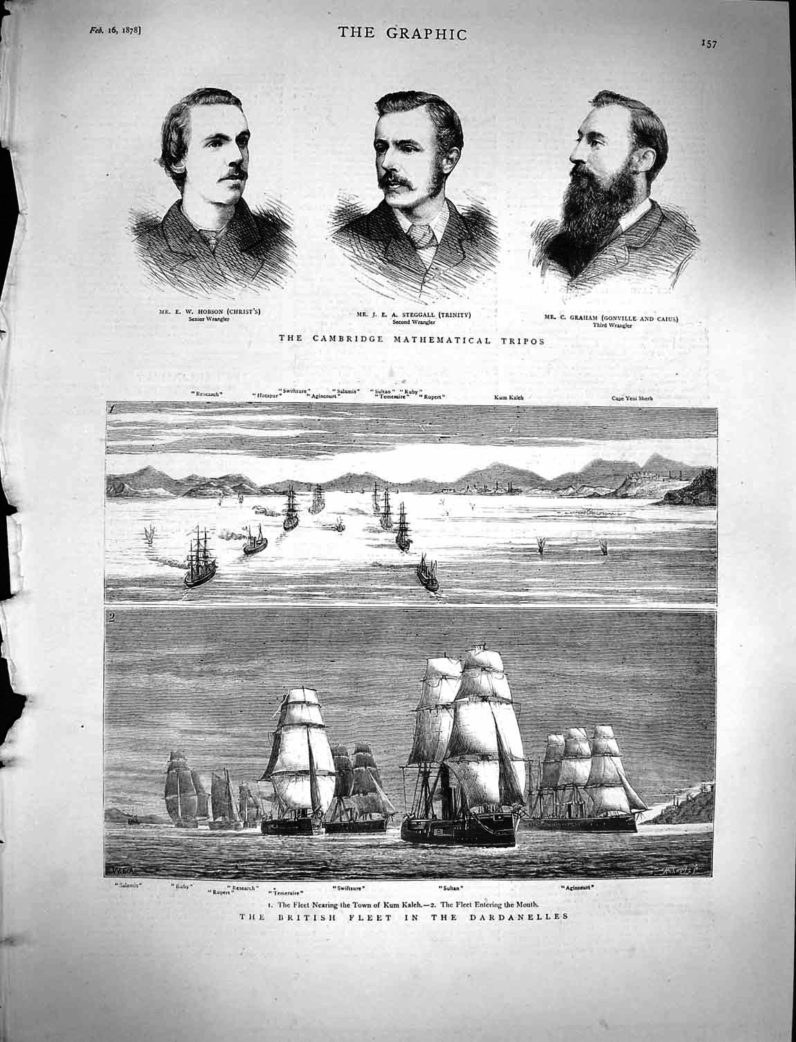 Original Old Antique Print 1878 British Ships Dardanelles Sultan Hobson Stegall