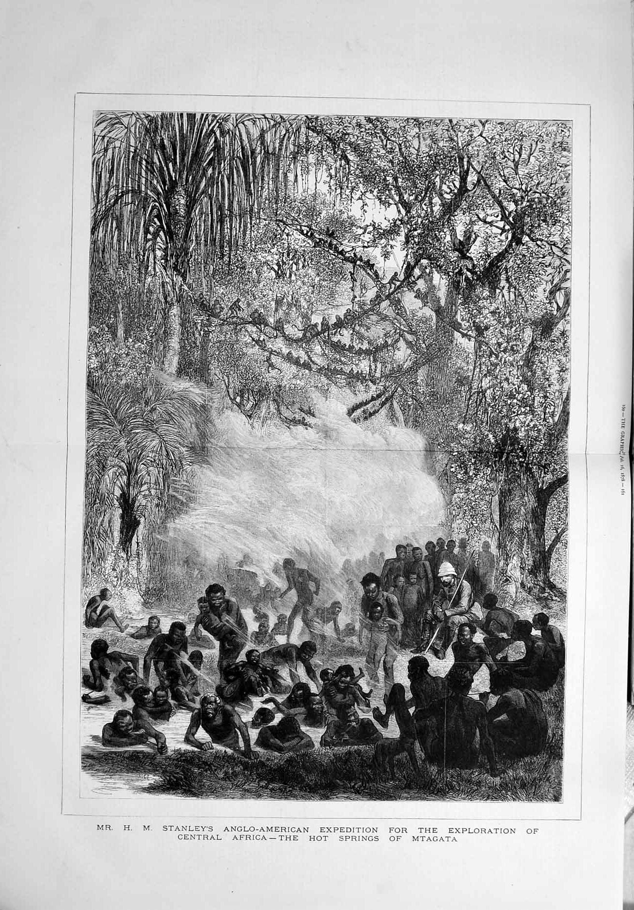 Original Old Antique Print 1878 Stanley Anglo-American Africa Springs Mtagata