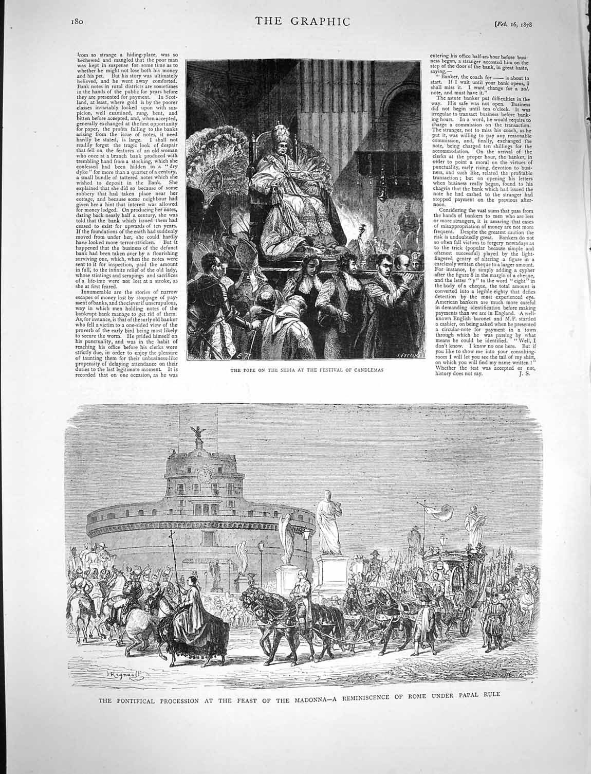 Original Old Antique Print 1878 Pope Sedia Candlemas Feast Madonna Rome Papal