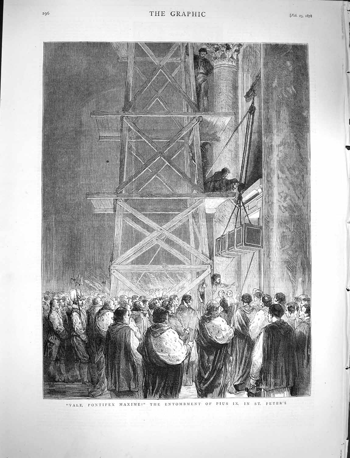 Old Antique Print 1878 Vale Pontifex Maxime Entombment Pius St. Peter'S 19th