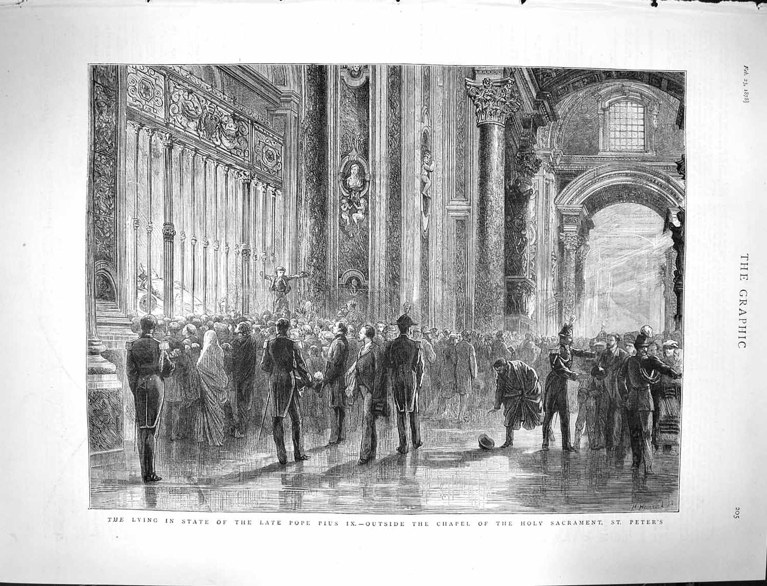 Old Antique Print 1878 Lying State Pope Pius Chapel Holy Sacrament Peter 19th