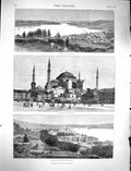 Old Antique Print 1878 Constatinople Bosphorus Saint Sophia Palace Dolma 19th
