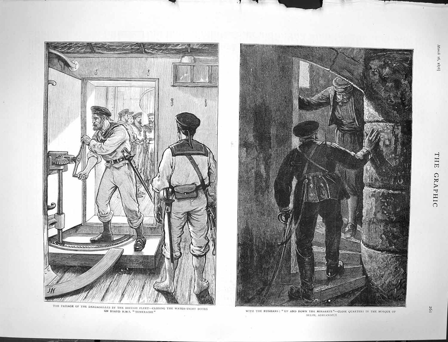 Original Old Antique Print 1878 Stamboul Constantinople Scutari Ship Temeraire