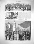 Old Antique Print 1878 Plymouth George Street Block House Devil'S Point 19th