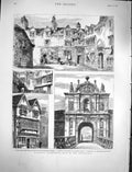 Old Antique Print 1878 Plymouth Palace Court Citadel Gate Notte Arragon 19th
