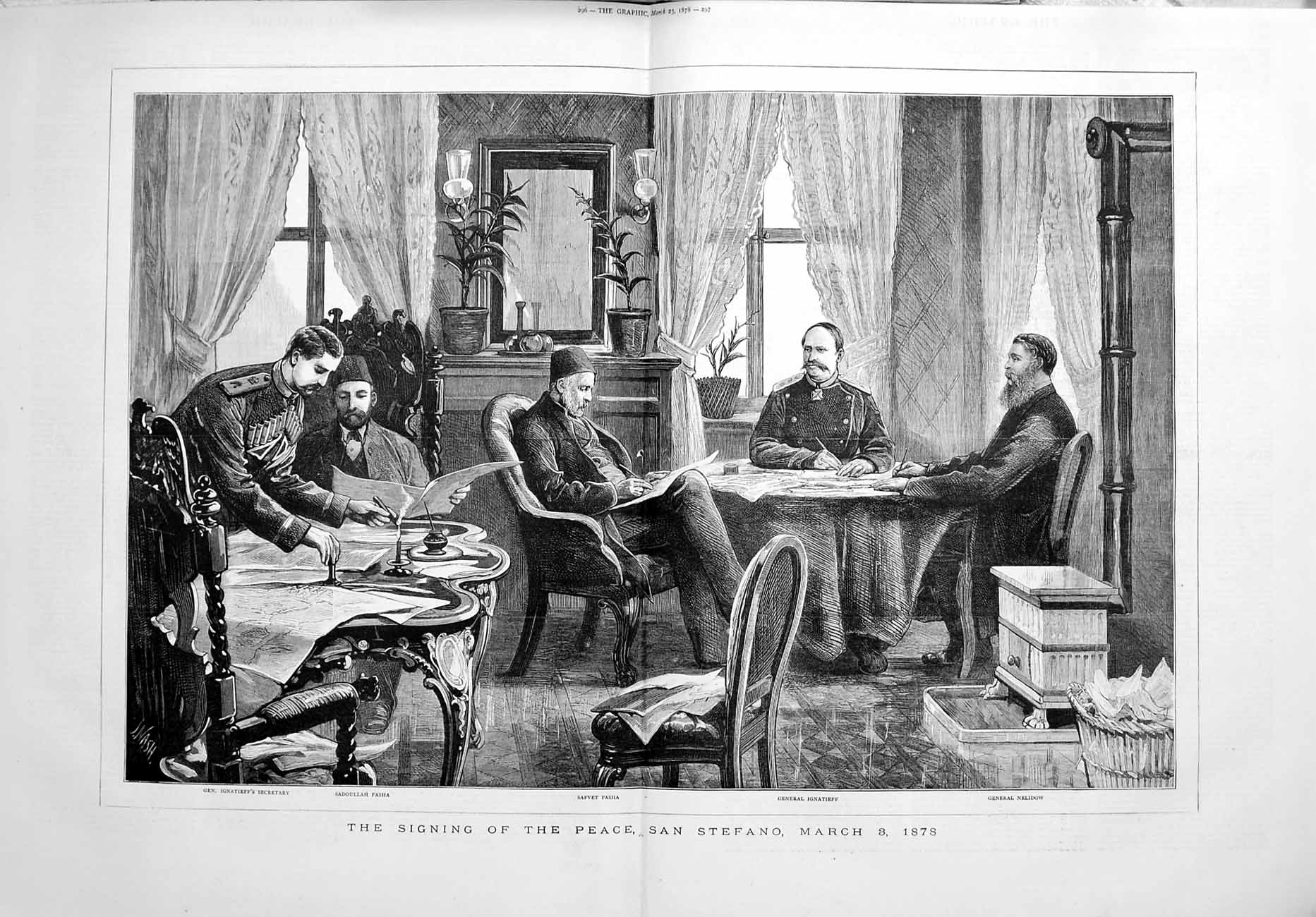 Old Antique Print 1878 Ignatieff Pasha Nelidow Peace San Stefano Men Art 19th