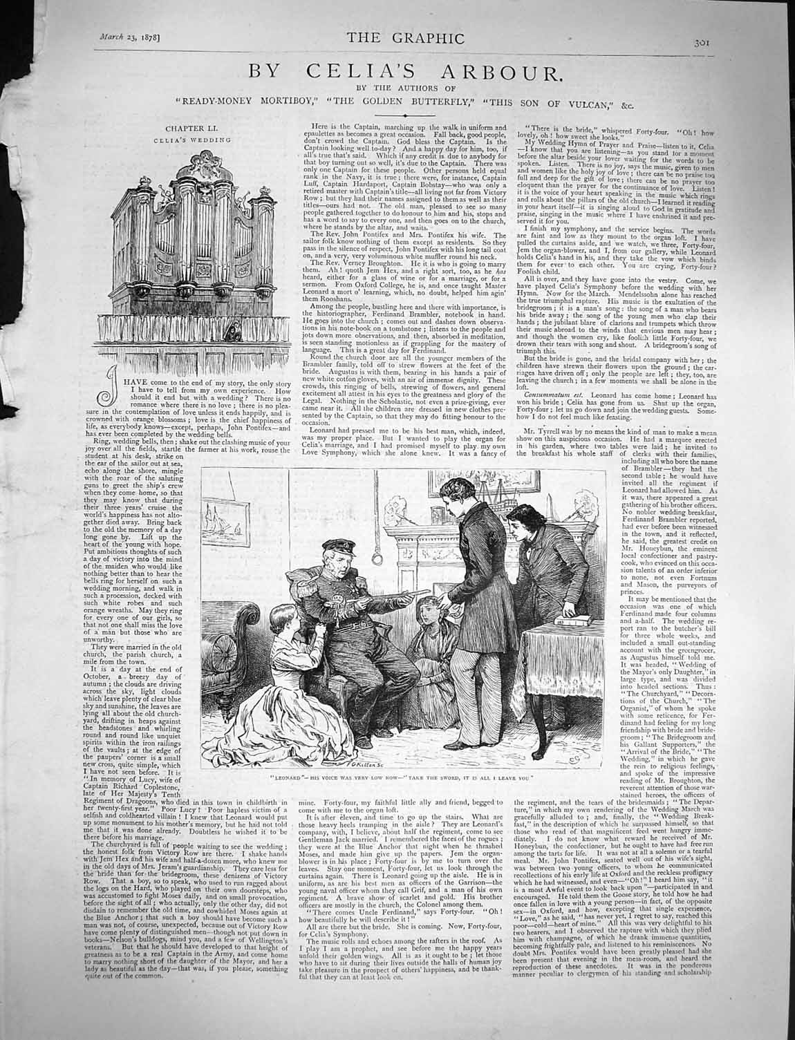 Original Old Antique Print 1878 Celia'S Arbour Illustration Story Leonard Sword
