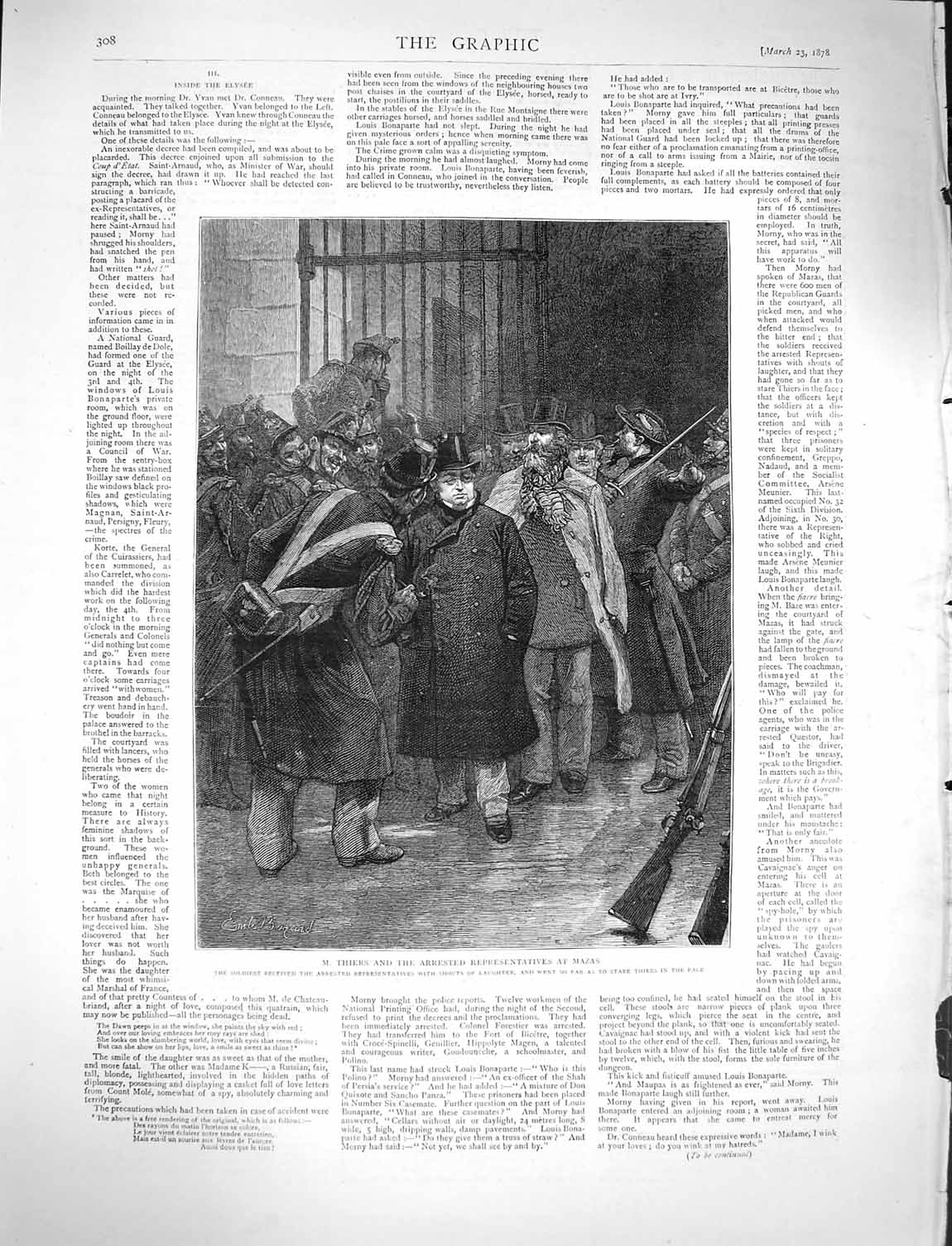 Original Old Antique Print 1878 Thiers Arrested Representatives Mazas Siers