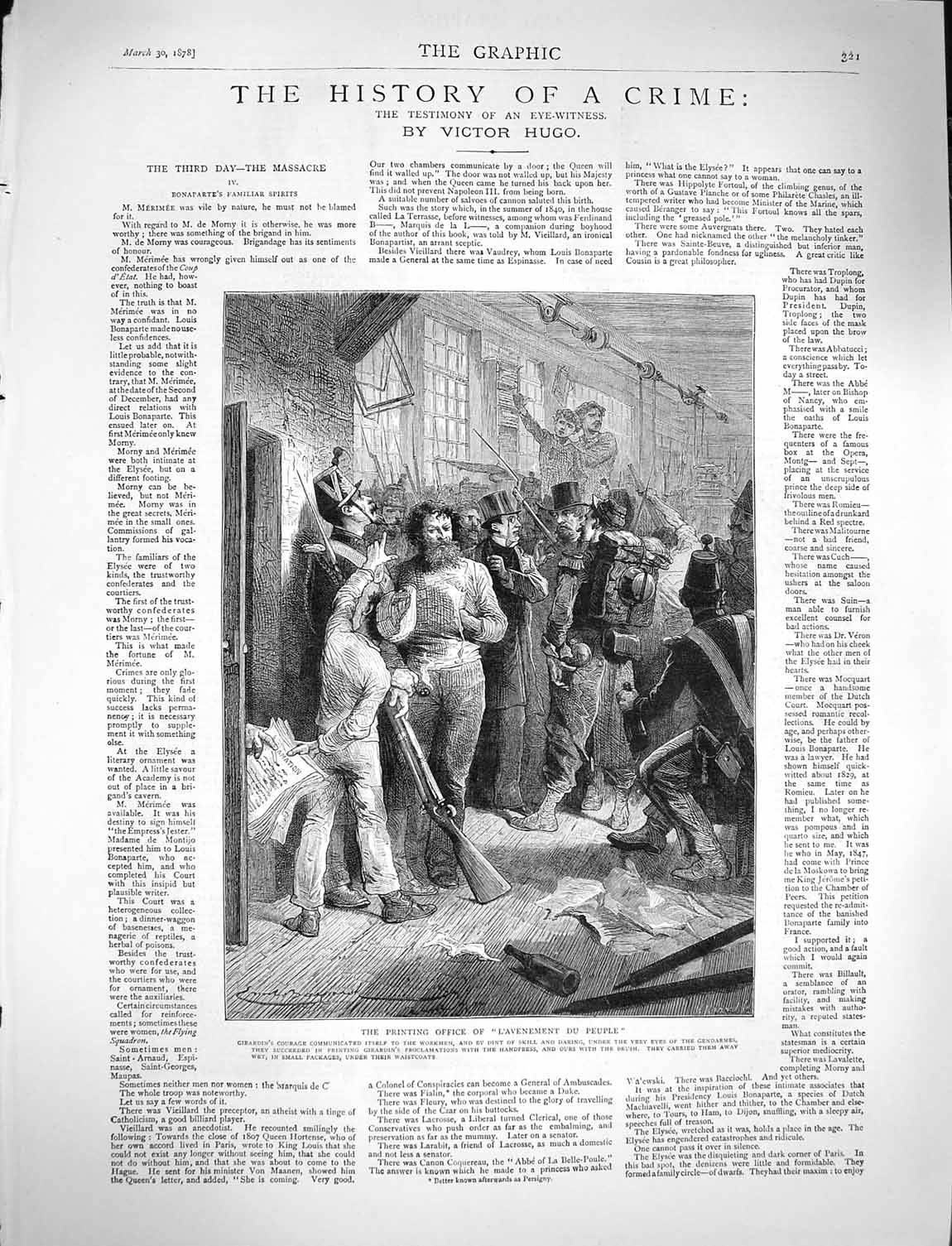 Original Old Antique Print 1878 Ing Office L'Avenement Du Peuple Victor Hugo