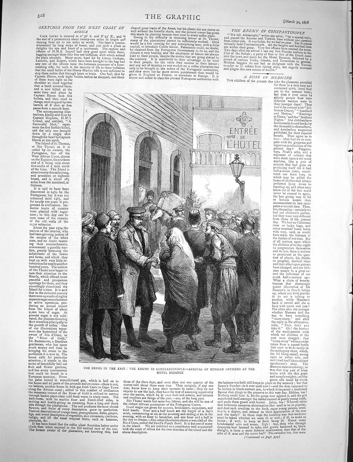 Old Antique Print 1878 Russian Officers Hotel Byzance Constantinople War 19th