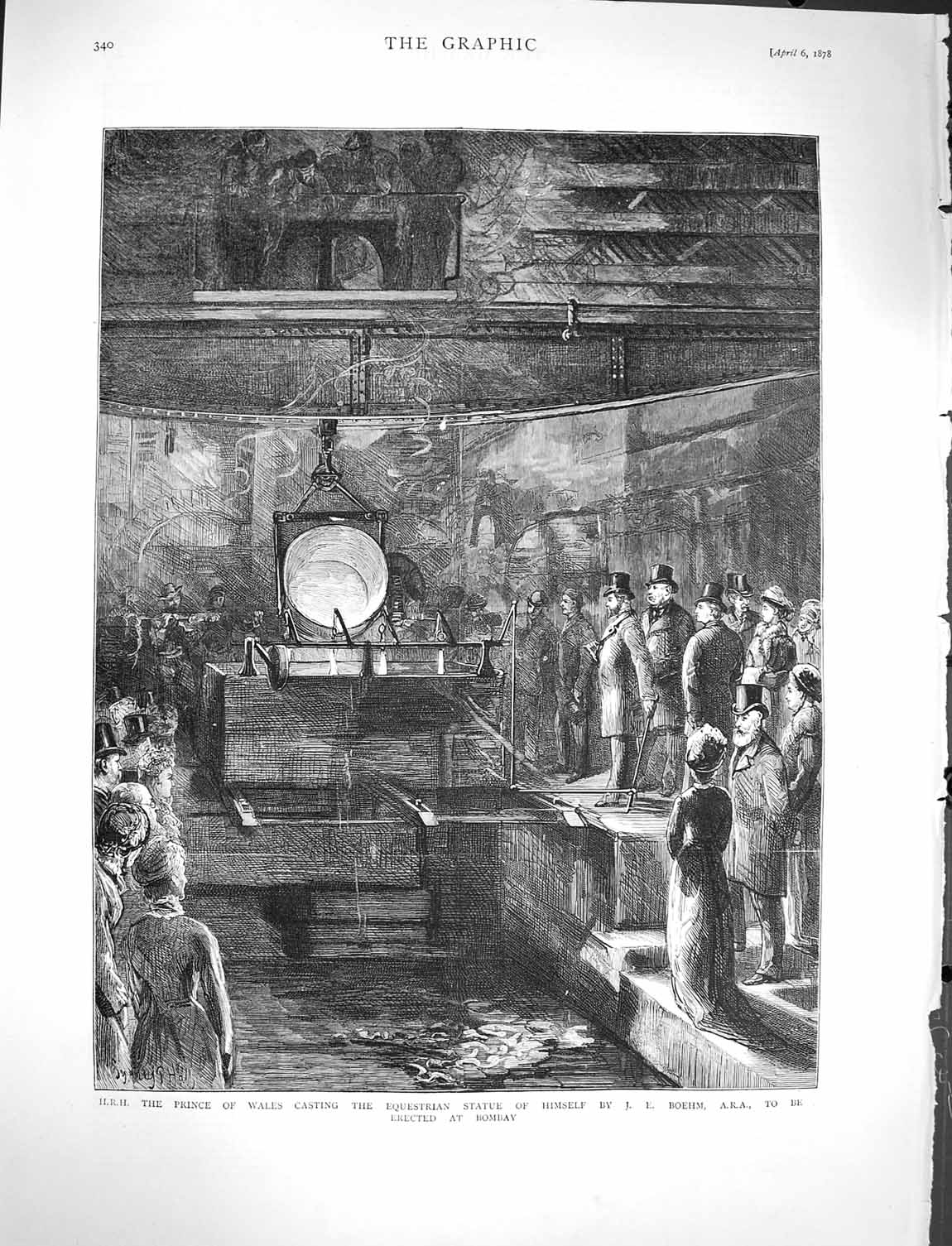 Original Old Antique Print 1878 Prince Wales Equestrian Statue Boehm Bombay