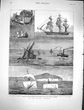 Old Antique Print 1878 Ship Wreck H.M.S Eurydice Hospital Ventnor Divers 19th
