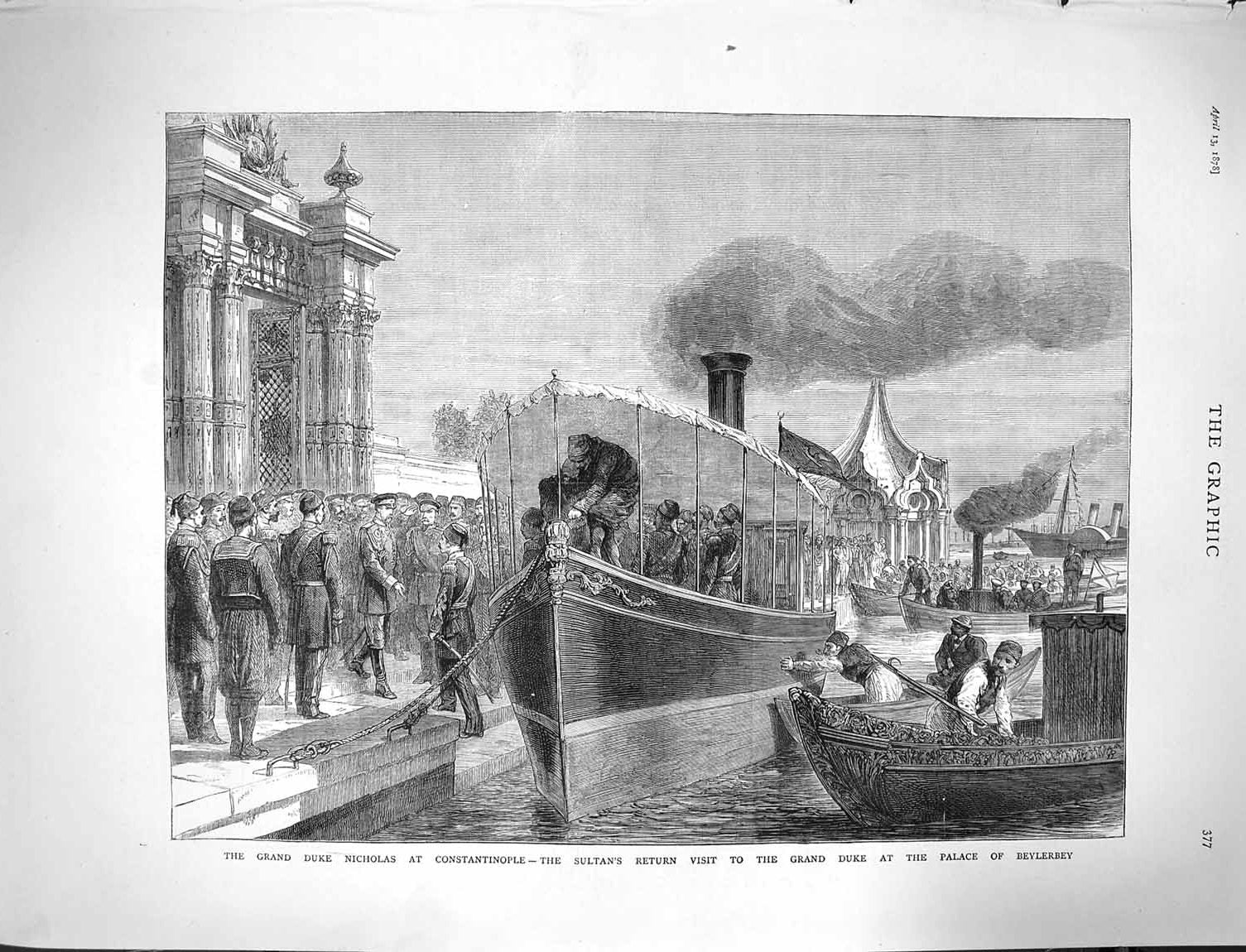 Old Antique Print 1878 Grand Duke Nicholas Constatinople Palace Beylerbey 19th