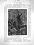 Original Old Antique Print 1878 Petit Carreau Denis Barricade Victor Hugo Story