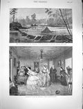 Old Antique Print 1878 Beaver Lodge Dam River England Russia Family Home 19th