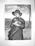 Original Old Antique Print 1878 Staples Young Lady Lamb Country Scene Victorian
