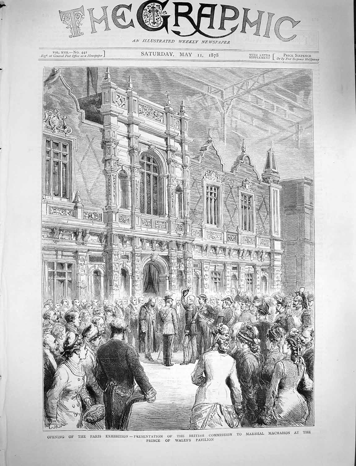 Original Old Antique Print 1878 Paris Exhibition Marshal Macmahon Prince Wales