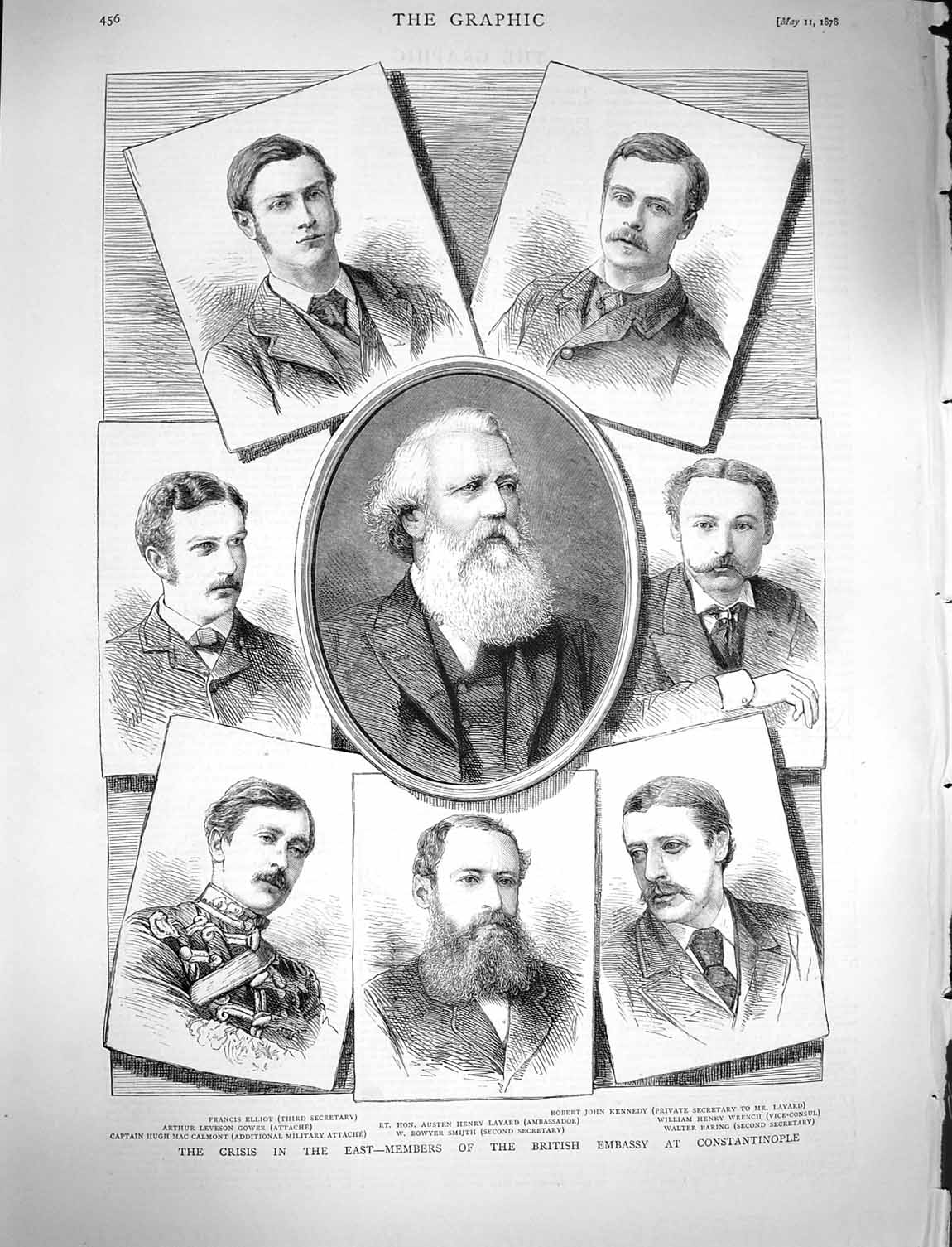 Old Antique Print 1878 British Embassy Constantinople Gower Layard Wrench 19th