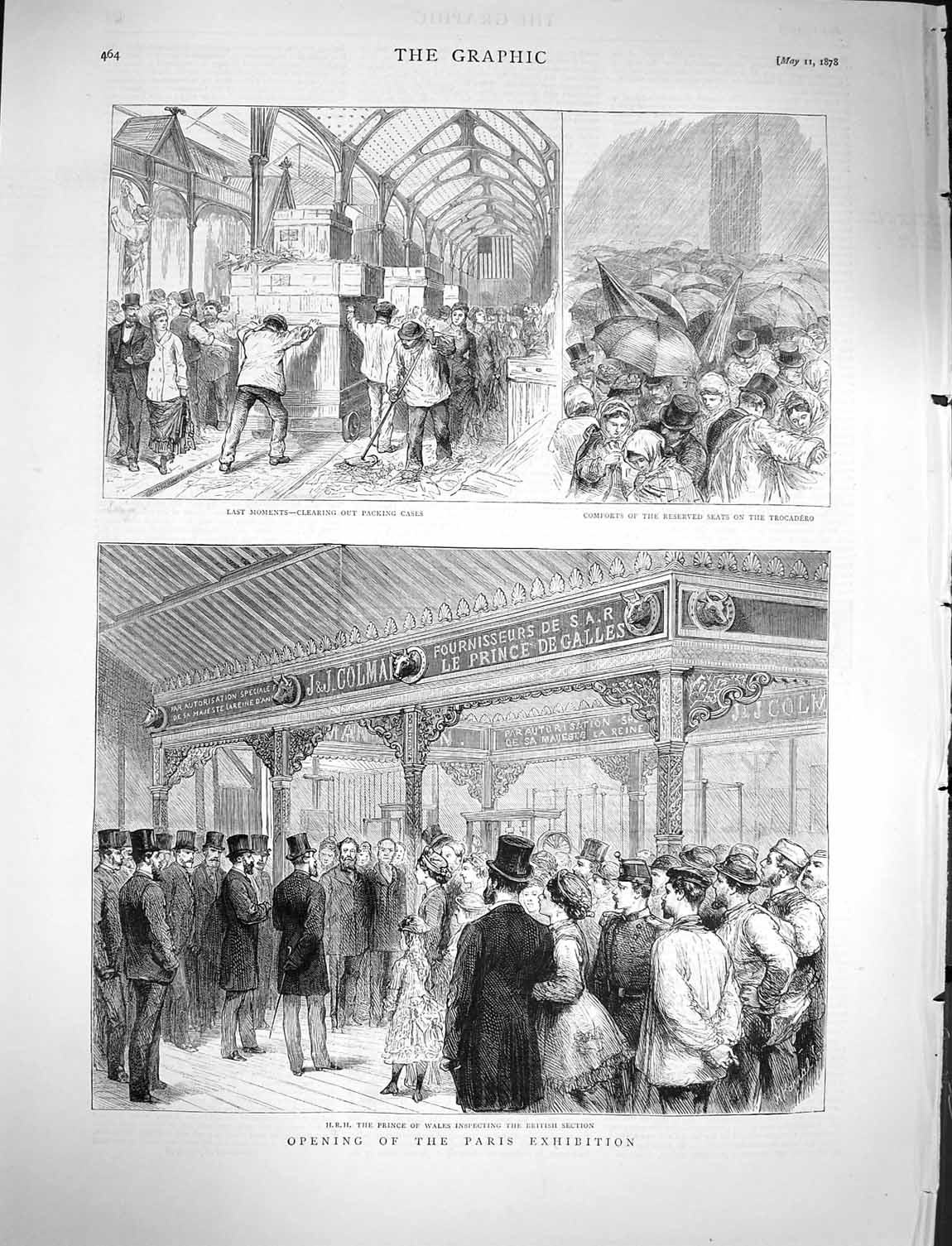 Original Old Antique Print 1878 Paris Exhibition Prince Wales Trocadero Packing