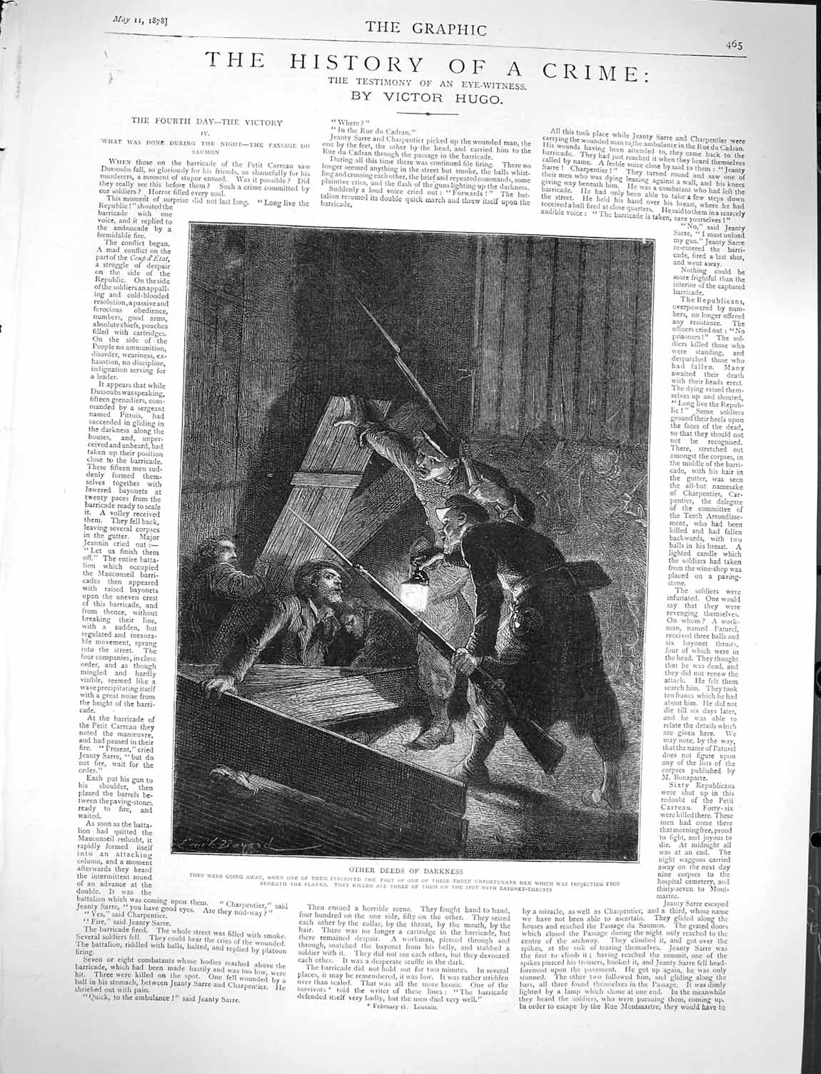 Original Old Antique Print 1878 War Men Illustration Story Victor Hugo Fine Art