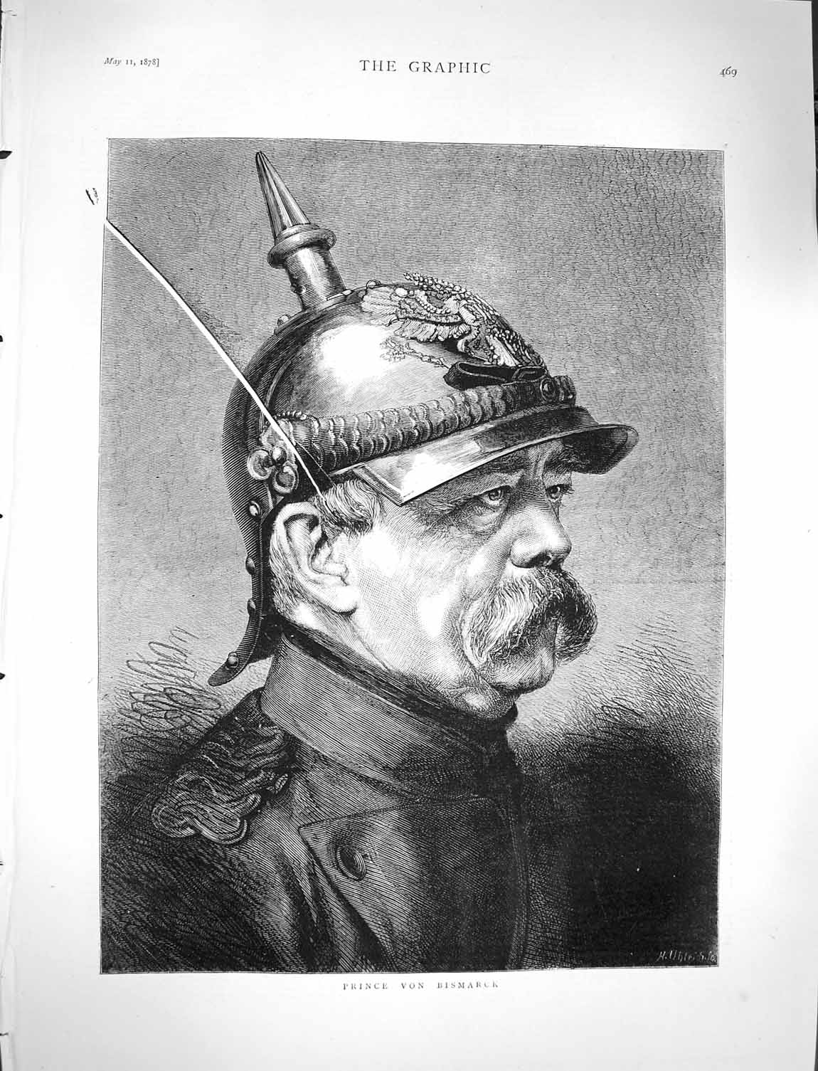 Original Old Antique Print 1878 Portrait Prince Von Bismarck Man 19th