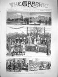 Original Old Antique Print 1878 Worsley Manchester Church Ellesmere May-Queen