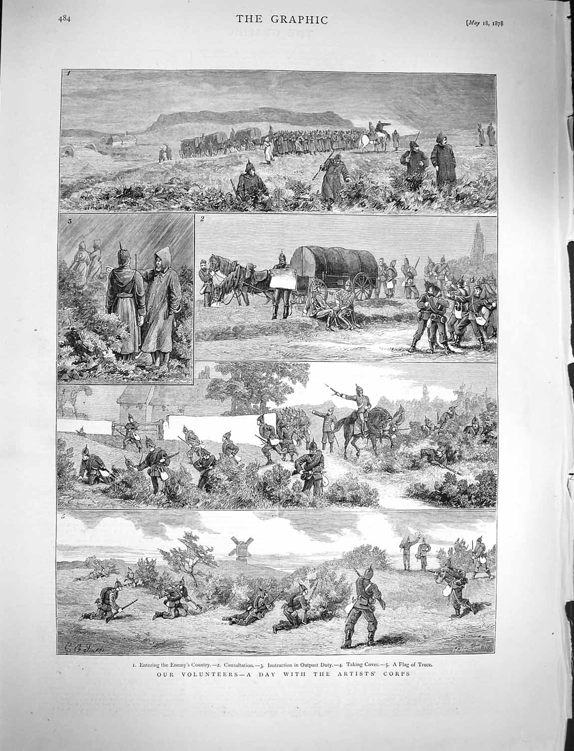 Original Old Antique Print 1878 British Ta Siers Volunteers Horses Waggons 19th
