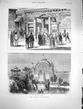Original Old Antique Print 1878 Paris Exhibition Japanese Gate Park Building