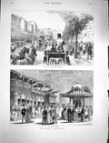 Original Old Antique Print 1878 Paris Exhibition Oriental Bazaar Champ De Mars