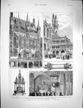 Antique Old Print *3054 1878 Festival Holy Blood Bruges Hotel-De-Ville Chapel