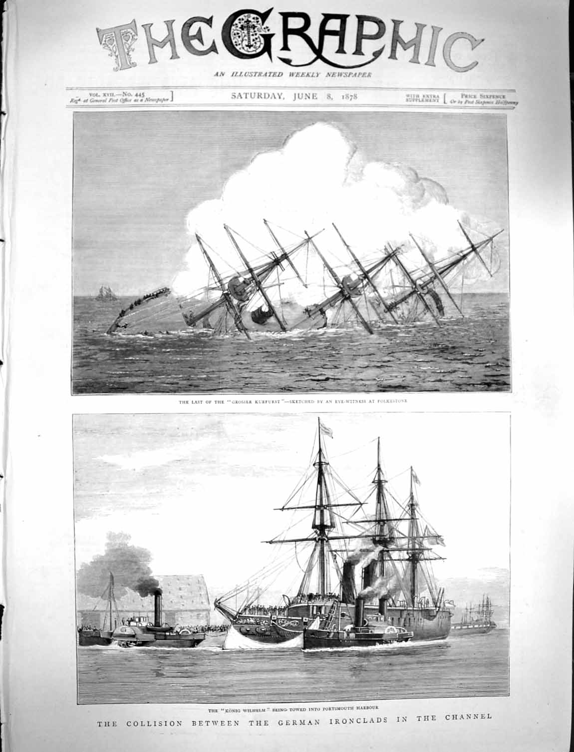 Old Antique Print 1878 Ships German Ironclads Konig Wilhelm Kurfurst Sea 19th