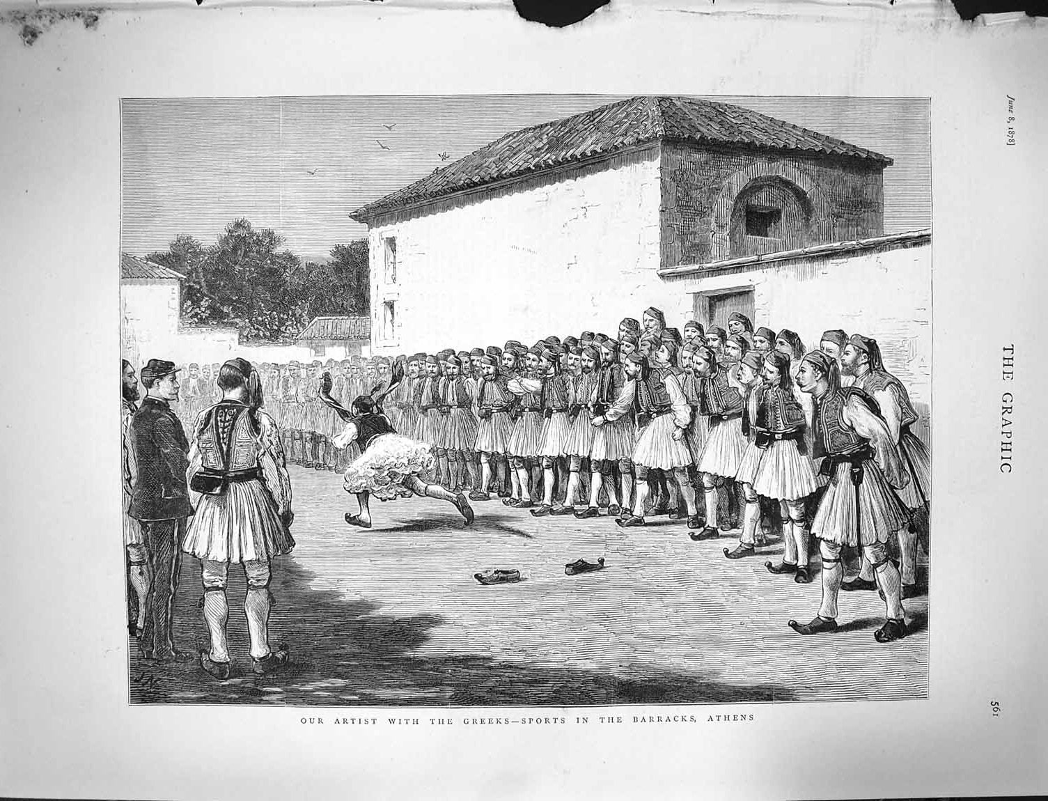 Original Old Antique Print 1878 Greeks Sports Barracks Athens Costumes 19th