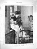 Original Old Antique Print 1878 Fine Art Johnson Lady Letter Bag Chair Window