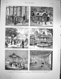 Original Old Antique Print 1878 Saratoga Springs America Congress Park Pavilion