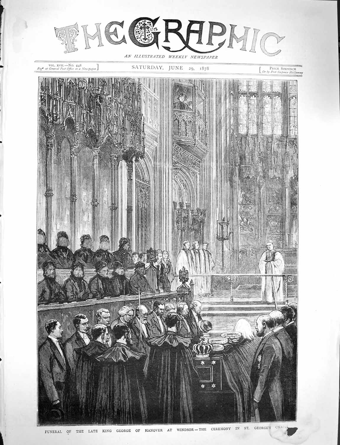 Old Antique Print 1878 Funeral King George Hanover Windsor Chapel London 19th