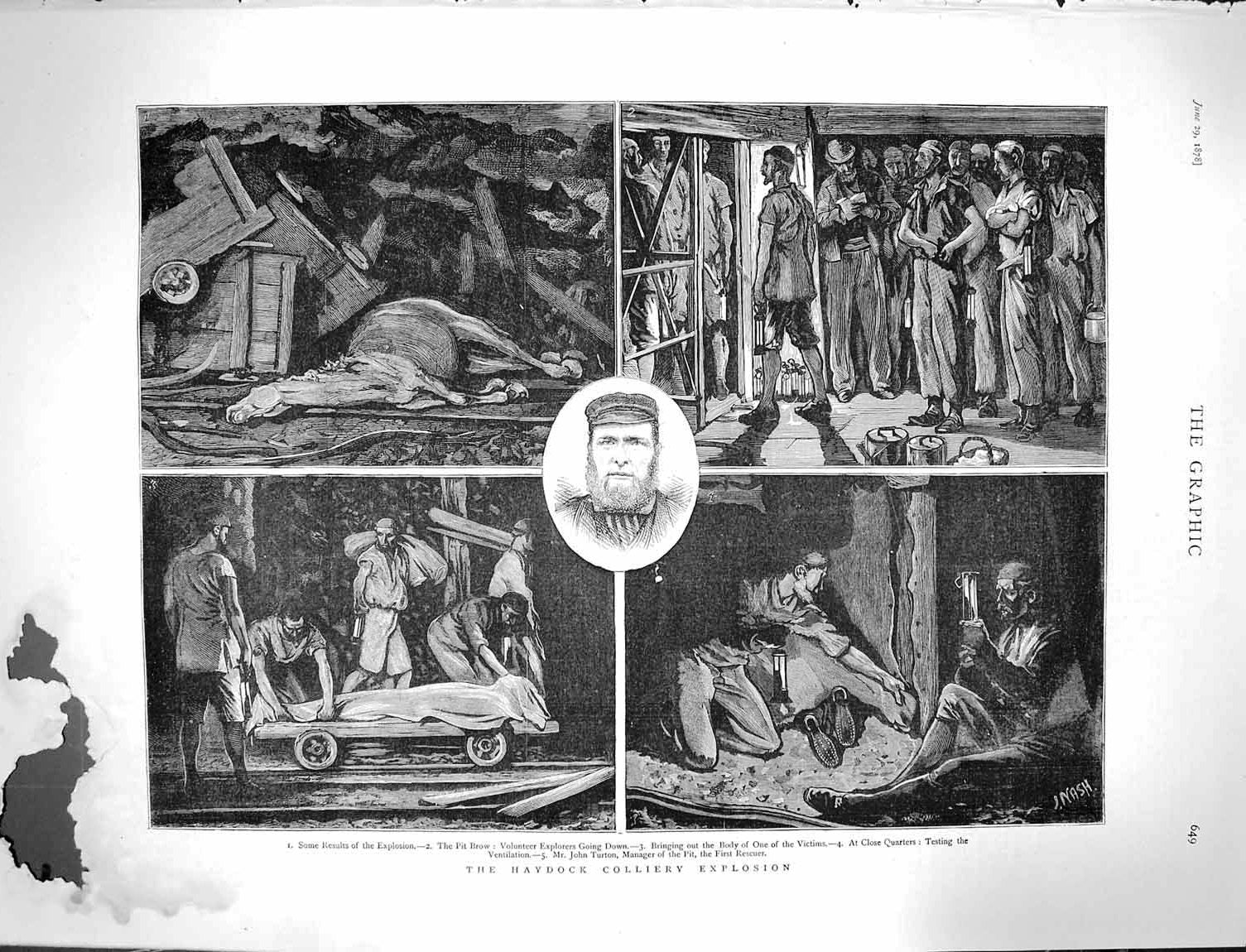 Original Old Antique Print 1878 Haydock Colliery Explosion Mining Pit Fine Art